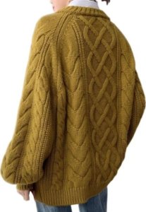 Sweter Damski Pleciony Oversize Musztardowy 1