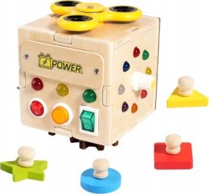 Drewniana Kostka Sensoryczna Led Montessori Z Włącznikami Światło Prezent 1