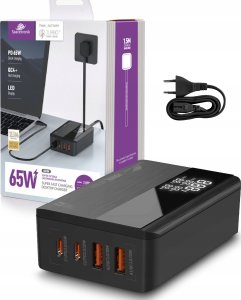 Ładowarka Sieciowa GaN 65W PD Quick Charge 3.0 4-portowa z Wyświetlaczem Ochrona 9S 1