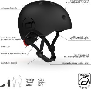 Kask dla dzieci 1-5 lat rozm. XXS-S, kolor: Black (czarny), Scoot and Ride 9