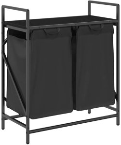 Kosz na pranie vidaXL Kosz na pranie 2 przegrody z półką, czarny dąb 2