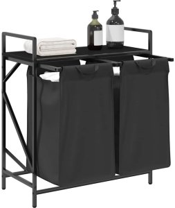 Kosz na pranie vidaXL Kosz na pranie 2 przegrody z półką, czarny dąb 4