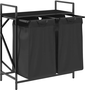 Kosz na pranie vidaXL Kosz na pranie 2 przegrody z półką, czarny dąb 5
