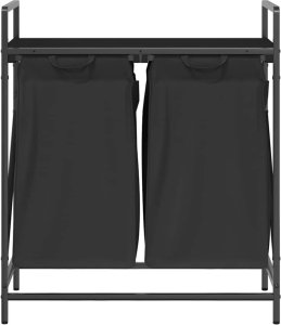 Kosz na pranie vidaXL Kosz na pranie 2 przegrody z półką, czarny dąb 6