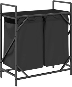 Kosz na pranie vidaXL Kosz na pranie 2 przegrody z półką, czarny dąb 8