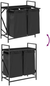 Kosz na pranie vidaXL Kosz na pranie 2 przegrody z półką, czarny dąb 10