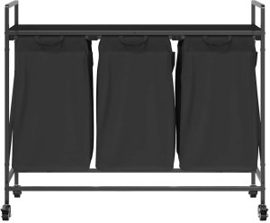 Kosz na pranie vidaXL Kosz na pranie 3 przegrody z kółkami, czarny dąb 6