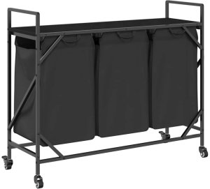Kosz na pranie vidaXL Kosz na pranie 3 przegrody z kółkami, czarny dąb 8