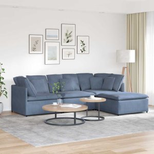 Sofa modułowa z podnóżkiem i poduszkami Tkanina kordowa Lumarko! 1