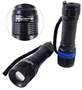 Latarka czarna  MQ-D002 + baterie 3xAAA 2