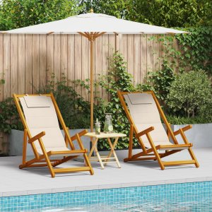 vidaXL Krzesła plażowe Zestaw 2 Kremowy Textilene 61.5 x 110 x 97 cm 3