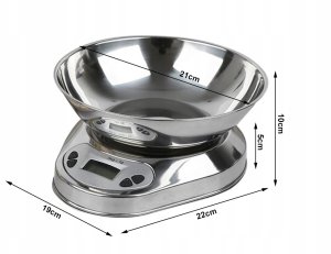 Elektroniczna waga kuchenna z misą 5kg/1g cyfrowa precyzyjna metalowa 14