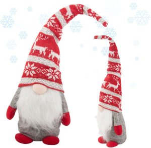 Skrzat krasnal świąteczny szary gnom z brodą pod choinkę 48cm miękki 1