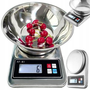 Elektroniczna waga kuchenna z misą 5kg/1g cyfrowa precyzyjna metalowa 1