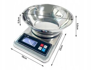 Elektroniczna waga kuchenna z misą 5kg/1g cyfrowa precyzyjna metalowa 15