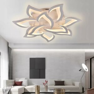 Lampa Sufitowa Kwiat Lotosu do Sypialni Biała Żyrandol LED z Pilotem 5