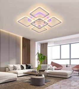 Żyrandol LED RGB Kwadrat Plafon Lampa Sufitowa Kwadratowa Biała 10