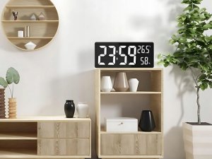Zegar budzik elektroniczny cyfrowy led stojący wiszący temperatura wilgoć 3