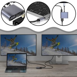 Adapter AV Verk Adapter przejściówka usb-c do hdmi 4k vga hub usb 3.0 usb-c power delivery 2