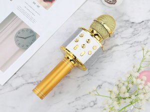 Mikrofon bezprzewodowy bluetooth głośnik karaoke okrągły z etui różne tryby 6