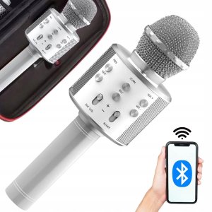 Mikrofon bezprzewodowy bluetooth głośnik karaoke okrągły z etui różne tryby 1