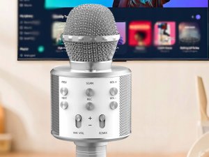 Mikrofon Verk Mikrofon bezprzewodowy bluetooth głośnik karaoke okrągły z etui różne tryby 3