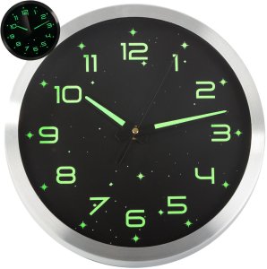 Zegar ścienny fluorescencyjny duży cichy świecące cyfry gwiazdki 25cm 1