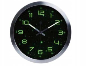 Zegar ścienny fluorescencyjny duży cichy świecące cyfry gwiazdki 25cm 2
