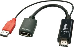 Adapter AV Lindy HDMI - DisplayPort + USB-A czarny (38147) 1