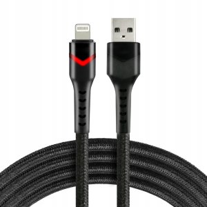 Kabel pleciony USB -> Lighting 1m 2.4A RGB LED czarny 1