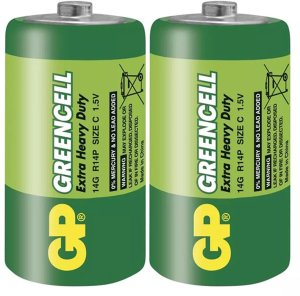 Bateria cynkowo-węglowa, C (R14), ogniwo typ C, 1.5V, GP, folia, 2-pack, Greencell 1