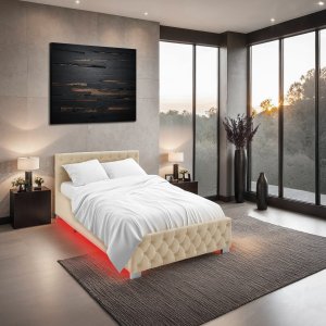 Łóżko tapicerowane z oświetleniem LED i schowkiem - beżowy, 120 x 200 cm 3