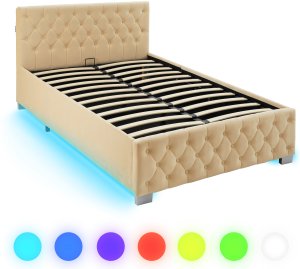 Łóżko tapicerowane z oświetleniem LED i schowkiem - beżowy, 120 x 200 cm 4