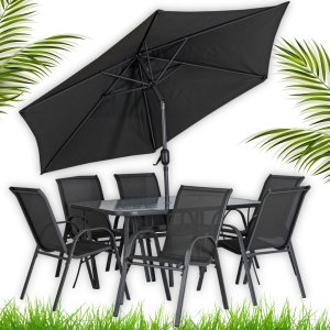 Zestaw Mebli Ogrodowych Stół 6x Krzesło Parasol Na Taras Ogród NEBRASKA 1