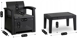 Meble Ogrodowe Sofa x2 Fotel Stolik Na Taras Ogród Zestaw Komplet BRANDON 15