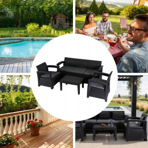 Meble Ogrodowe Sofa x2 Fotel Stolik Na Taras Ogród Zestaw Komplet BRANDON 3