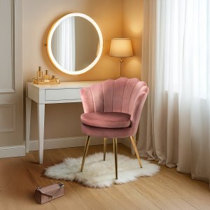 Fotel Krzesło Tapicerowane Welurowe Do Toaletki Sypialni Glamour VIOLA Róż 2