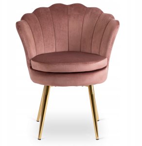 Fotel Krzesło Tapicerowane Welurowe Do Toaletki Sypialni Glamour VIOLA Róż 3