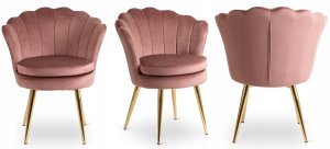 Fotel Krzesło Tapicerowane Welurowe Do Toaletki Sypialni Glamour VIOLA Róż 8