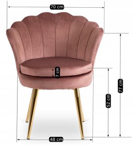 Fotel Krzesło Tapicerowane Welurowe Do Toaletki Sypialni Glamour VIOLA Róż 9