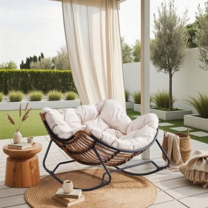 Fotel Leżak Ogrodowy Bujany Bujak Leżanka Do Salonu Na Taras ELTON Beż 2