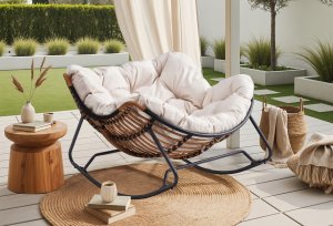 Fotel Leżak Ogrodowy Bujany Bujak Leżanka Do Salonu Na Taras ELTON Beż 3