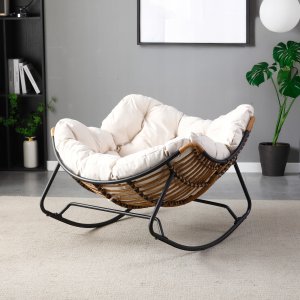 Fotel Leżak Ogrodowy Bujany Bujak Leżanka Do Salonu Na Taras ELTON Beż 4