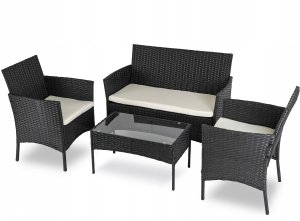 Zestaw Mebli Ogrodowych Technorattan Taras Ogród Komplet Czarne MISSISIPI 11