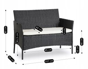 Zestaw Mebli Ogrodowych Technorattan Taras Ogród Komplet Czarne MISSISIPI 12