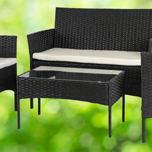 Zestaw Mebli Ogrodowych Technorattan Taras Ogród Komplet Czarne MISSISIPI 7