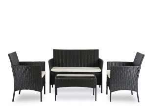 Zestaw Mebli Ogrodowych Technorattan Taras Ogród Komplet Czarne MISSISIPI 9