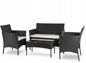 Zestaw Mebli Ogrodowych Technorattan Taras Ogród Komplet Czarne MISSISIPI 10