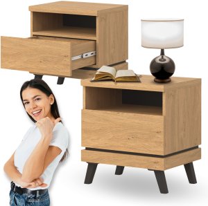 Szafka Nocna Loft Dąb z Szufladą 50 cm CANTE Mała Do Sypialni Do Pokoju 1