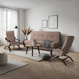 Zestaw Mebli Wersalka Kanapa Rozkładana Beżowa i 2 Fotele Beżowe ARUBA 2